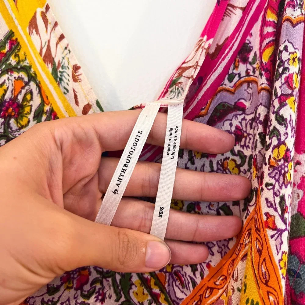 Anthropologie Colorful Floral Oversized Relaxed Handkerchief Print Midi Dress S - Picture 7 of 10